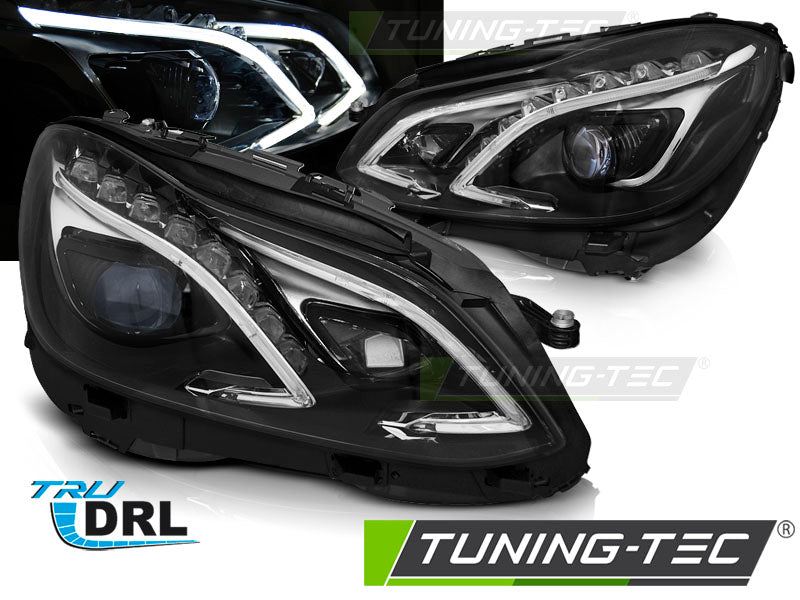 Phares avec feux de jour noirs compatibles avec Mercedes W212 (2013-2016)