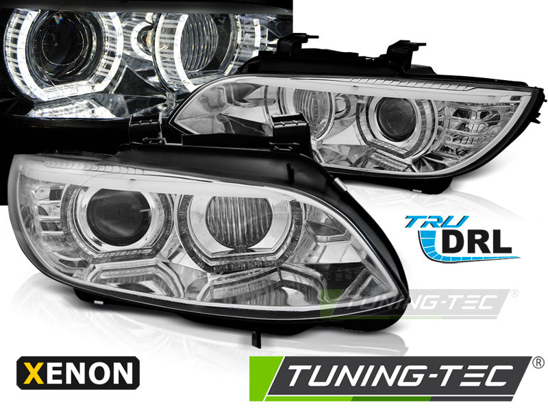 Phares au xénon Angel Eyes LED chromés compatibles BMW E92/E93 06-10