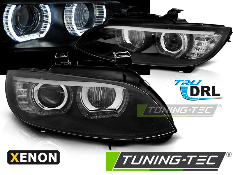 Phares au xénon Angel Eyes LED noirs compatibles BMW E92/E93 06-10