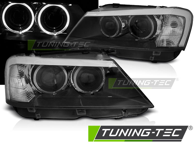 Phares Angel Eyes LED noirs compatibles BMW X3 F25 10-07.14