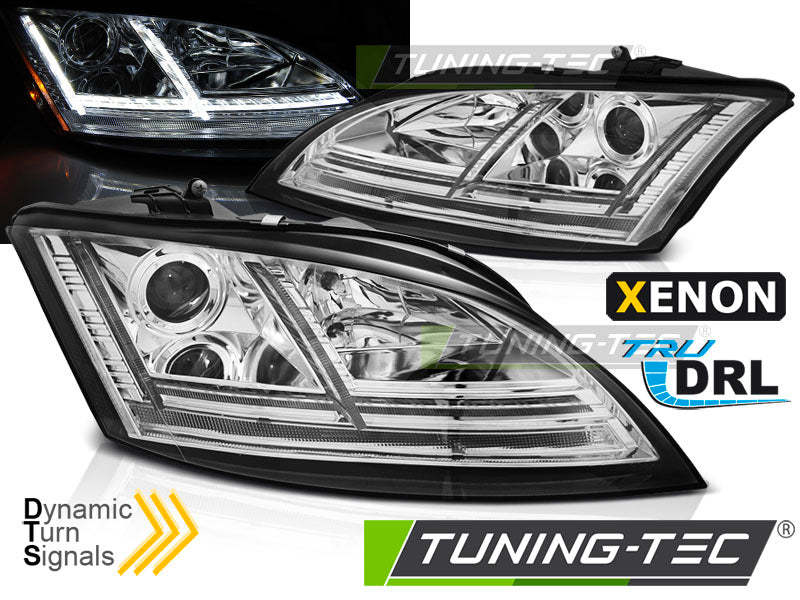 Phares xénon avec feux de jour à LED chromés SEQ compatibles avec Audi TT 06-10 8J