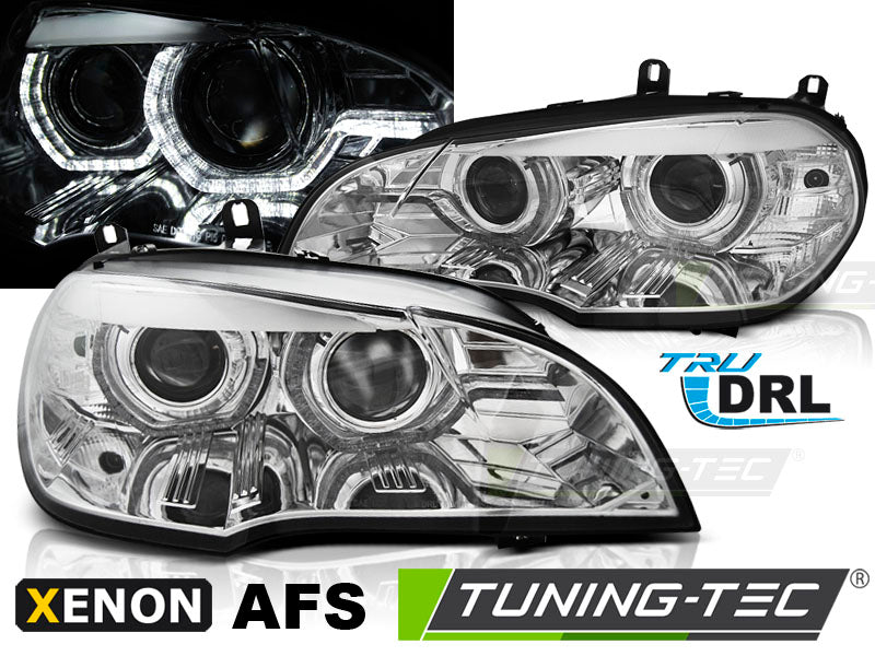 Phares au xénon Angel Eyes, feux de jour à LED chromés AFS compatibles BMW X5 E70 07-10