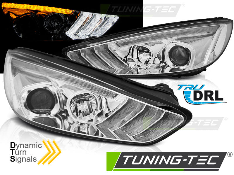 FEUX DE JOUR CHROMÉS À LED SÉQUENTATEURS POUR FORD FOCUS MK3 15-18