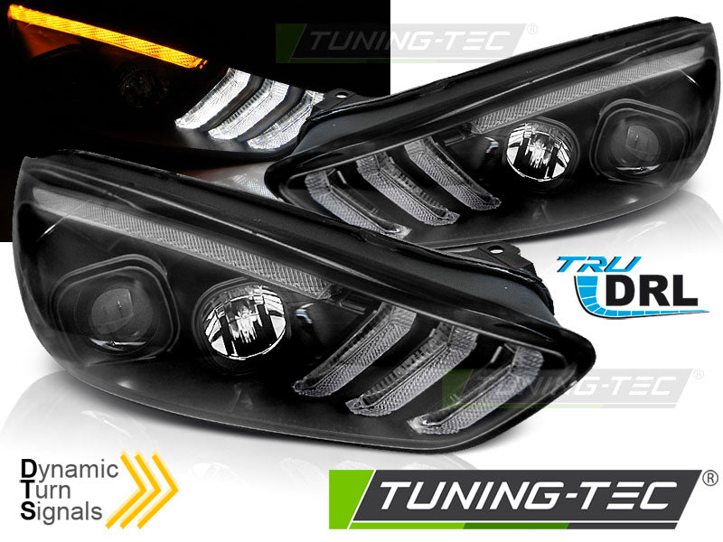 FEUX DE JOUR NOIRS À LED SÉQUENTATEURS POUR FORD FOCUS MK3 15-18