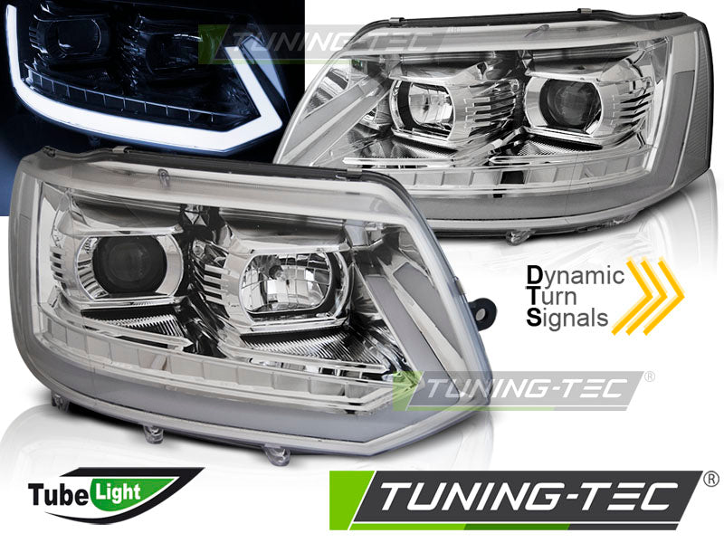 Phares tubulaires chromés SEQ compatibles VW T5 2010-2015