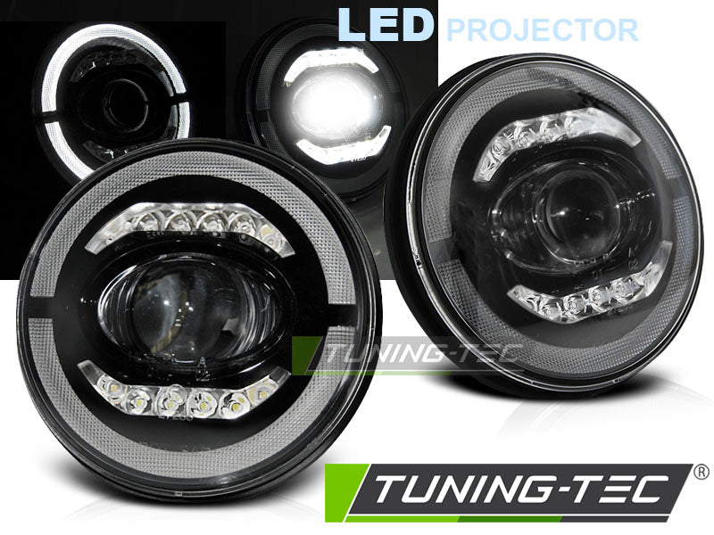 Phares à LED Angel Eye noirs pour Jeep Wrangler TJ/LJ/JK (1996-2018).