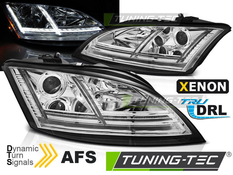 Phares xénon avec feux de jour à LED chromés SEQ compatibles avec Audi TT 06-10 8J avec AFS