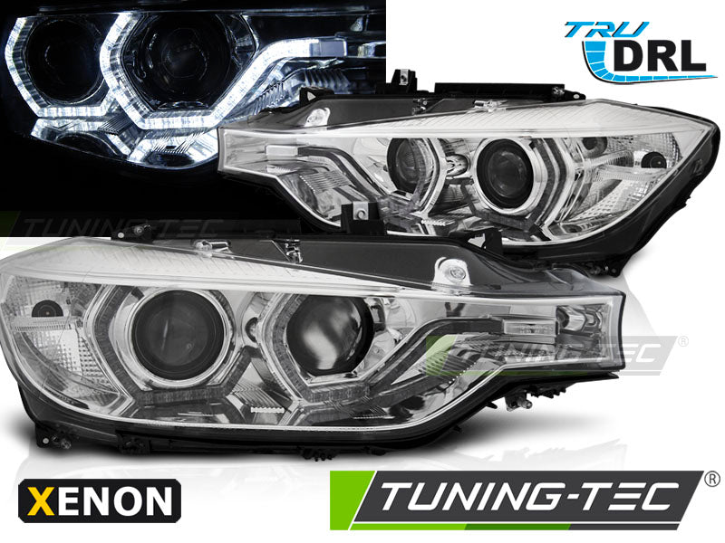 Phares au xénon avec feux de jour à LED chromés Angel Eyes compatibles BMW F30/F31 10.11 - 05.15