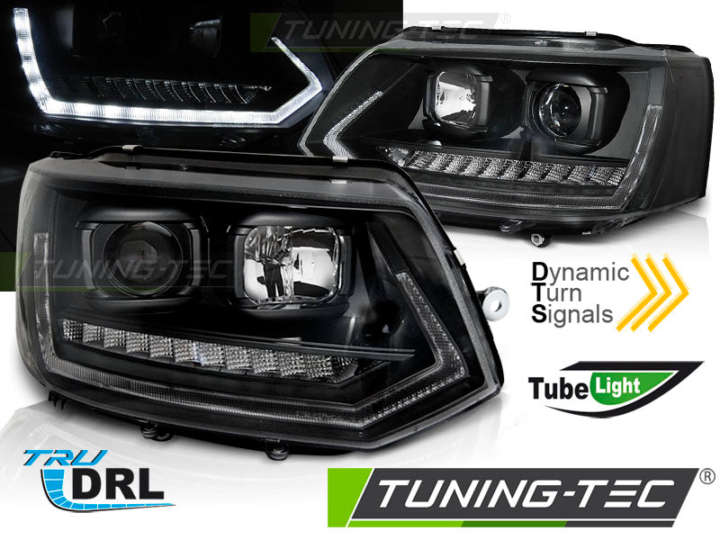 Phares tubulaires avec feux de jour noirs SEQ compatibles VW T5 2010-2015