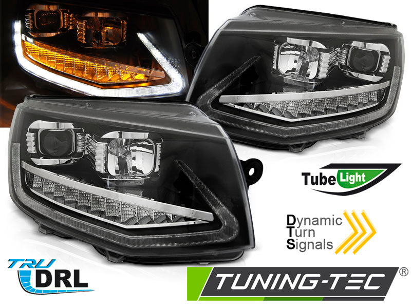 Phares tubulaires avec feux de jour noirs SEQ compatibles VW T6 15-19