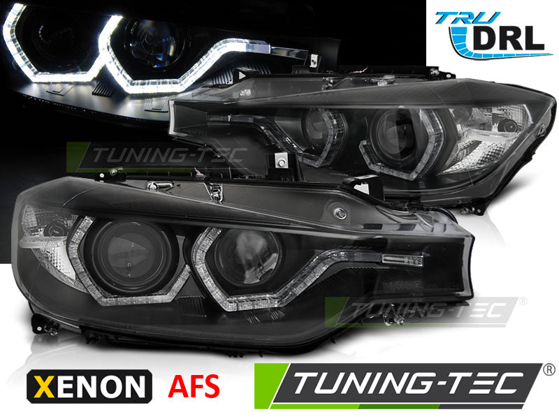 Phares au xénon Angel Eyes avec feux de jour à LED noirs AFS compatibles BMW F30/F31 10.11 - 05.15