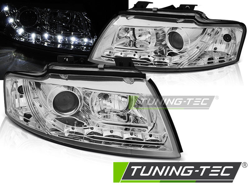 Phares chromés à feux de jour compatibles avec Audi A4 B6 Cabriolet 02-06