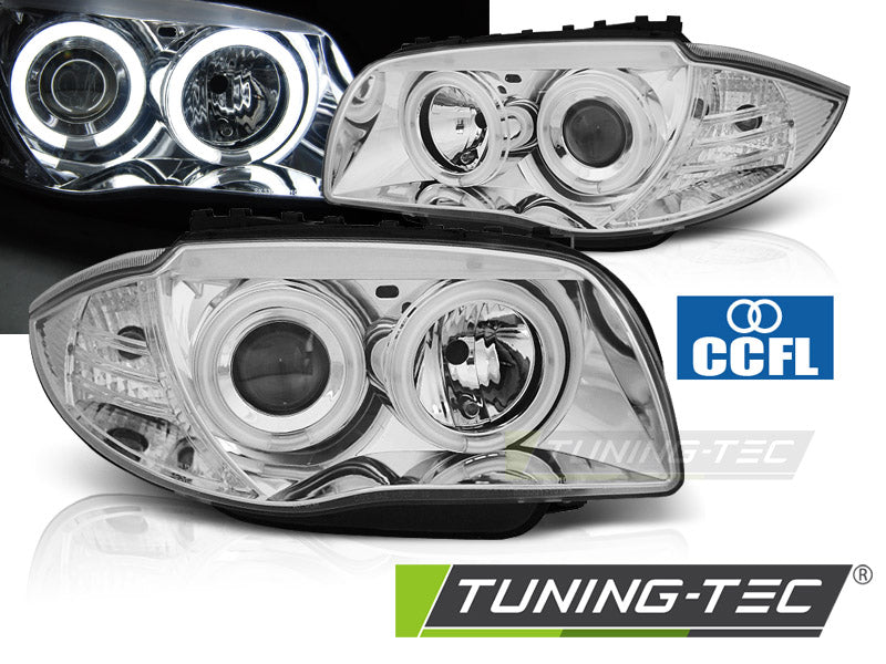 Phares Angel Eyes CCFL chromés compatibles BMW Série 1 E87/E81/82/88 04-11