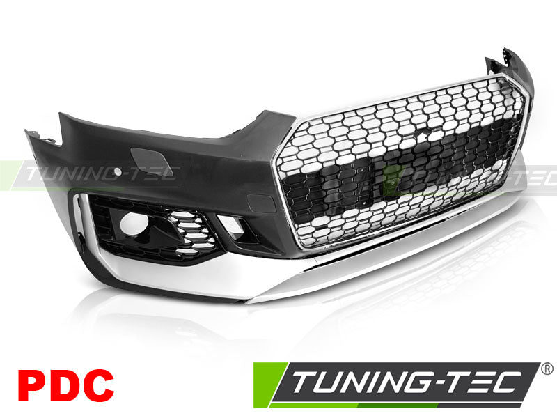 Pare-chocs avant sport chromé argent PDC compatible avec Audi A5 F5 16-18