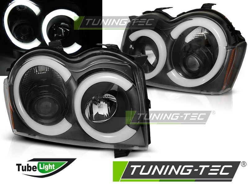 Phare tubulaire noir pour Jeep Grand Cherokee 05-08