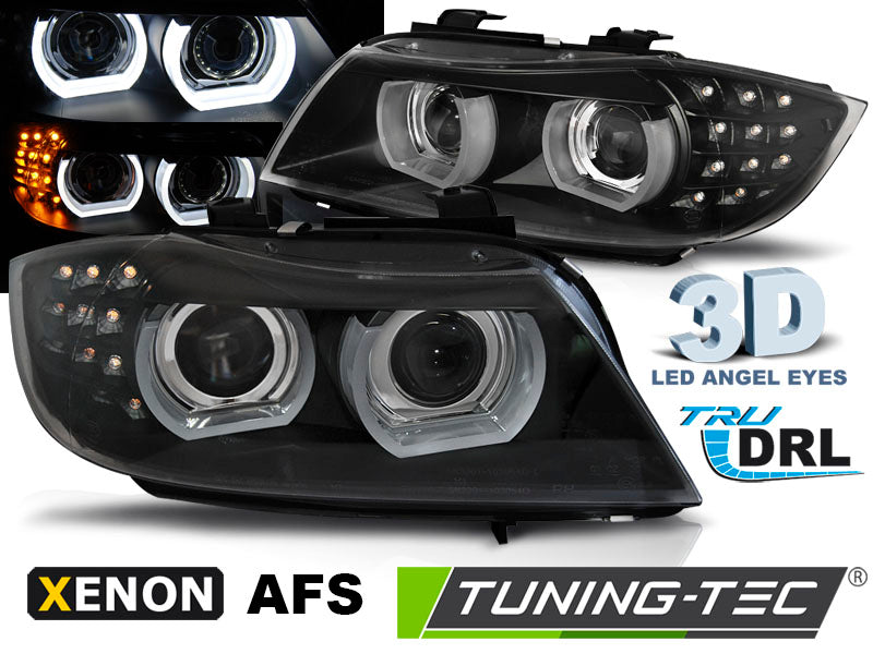Phares au xénon avec feux de jour à LED noirs AFS compatibles BMW E90/E91 09-11