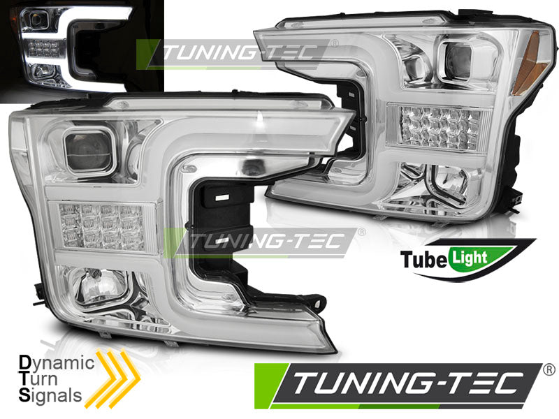 Phares tubulaires chromés compatibles avec Ford F150 MK13 17-20