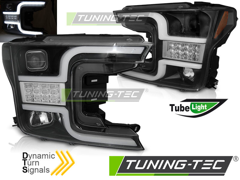 Phares tubulaires noirs compatibles avec Ford F150 MK13 17-20