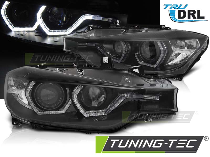 Phares Angel Eyes LED DRL noirs compatibles BMW F30/F31 LCI 15-18