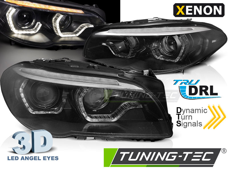 Phares au xénon AFS Angel Eyes LED DRL noirs SEQ compatibles BMW F10/F11 10-13