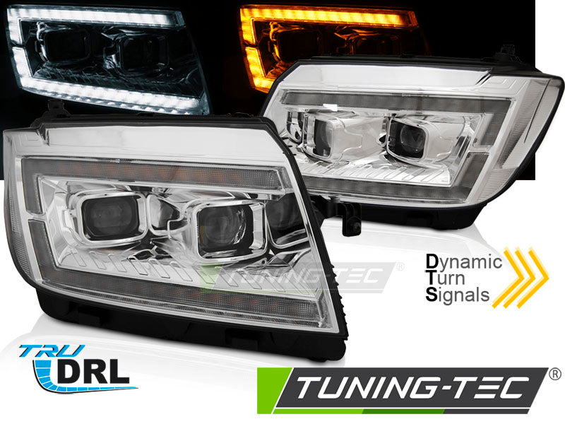 Phares tubulaires chromés avec feux de jour séquentiels compatibles VW Crafter II 17-