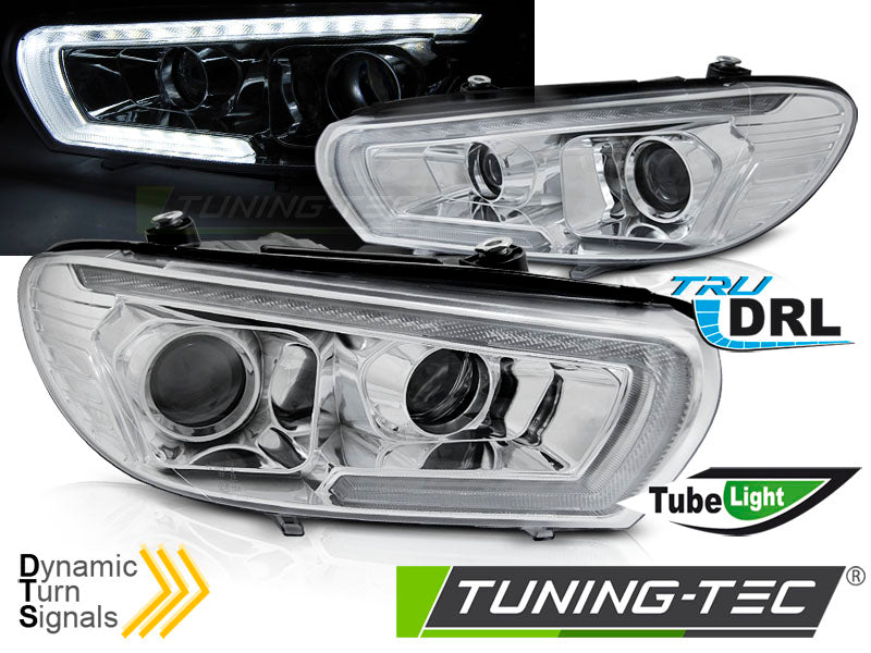 Phares tubulaires à LED chromés séquentiels compatibles avec VW Scirocco 08-04.14