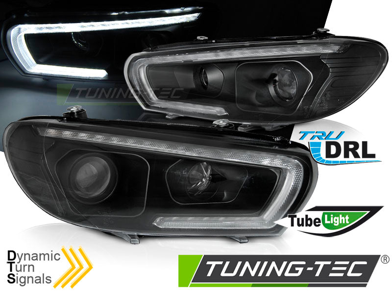 Phares tubulaires à LED séquentielles noirs compatibles avec VW Scirocco 08-04.14