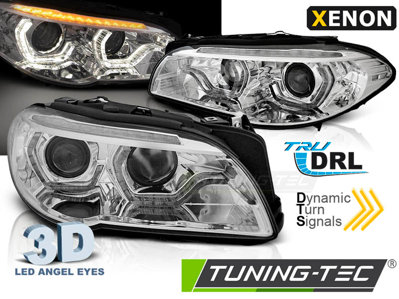 Phares xénon Angel Eyes LED DRL chromés SEQ compatibles BMW F10/F11 LCI 13-16