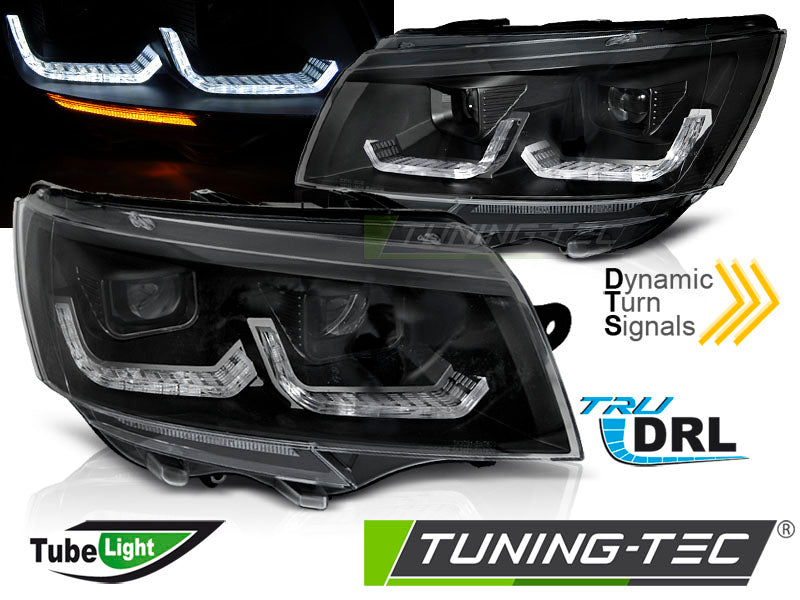 Phares tubulaires noirs avec feux de jour séquentiels compatibles VW T6.1 20-