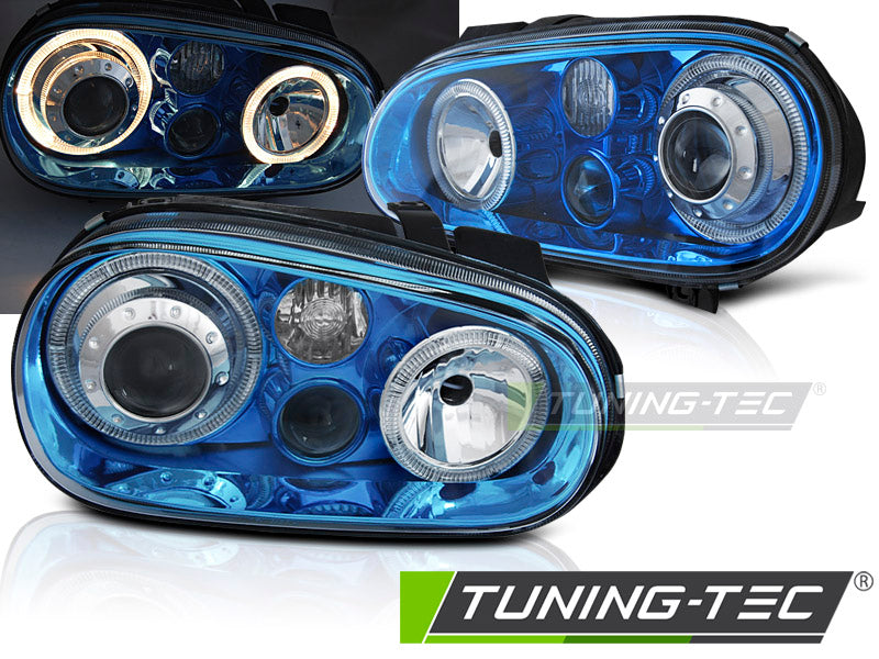 Phares Angel Eyes bleus compatibles avec VW Golf 4 09.97-09.03