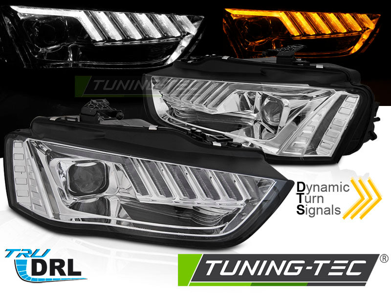 Phares LED chromés SEQ compatibles avec Audi A4 B8 12-15