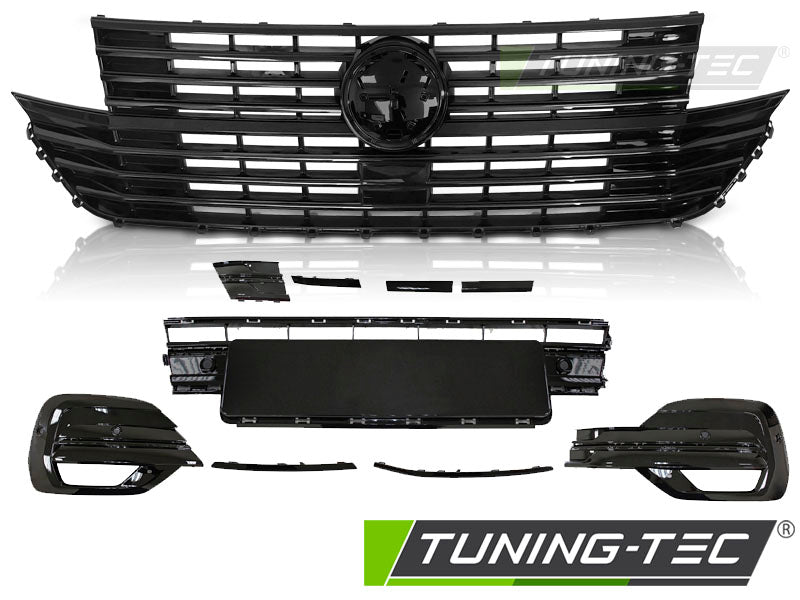 CALANDRE AVEC ÉLÉMENT DE PARE-CHOCS ET BASE DE LOGO NOIR BRILLANT compatible VW T6.1 20-