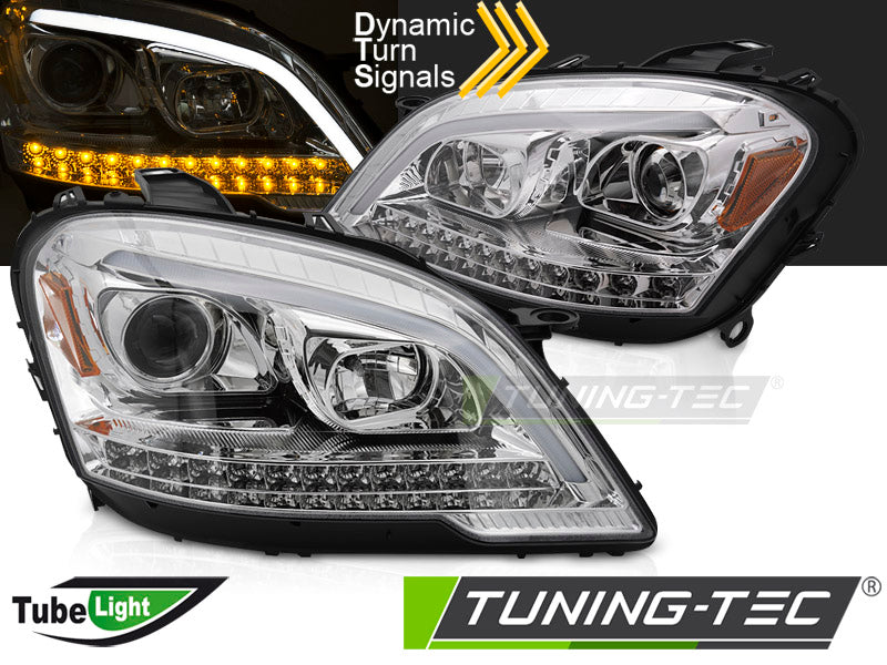 Phares tubulaires chromés SEQ compatibles avec Mercedes W164 ML M-KLASSA 09-11