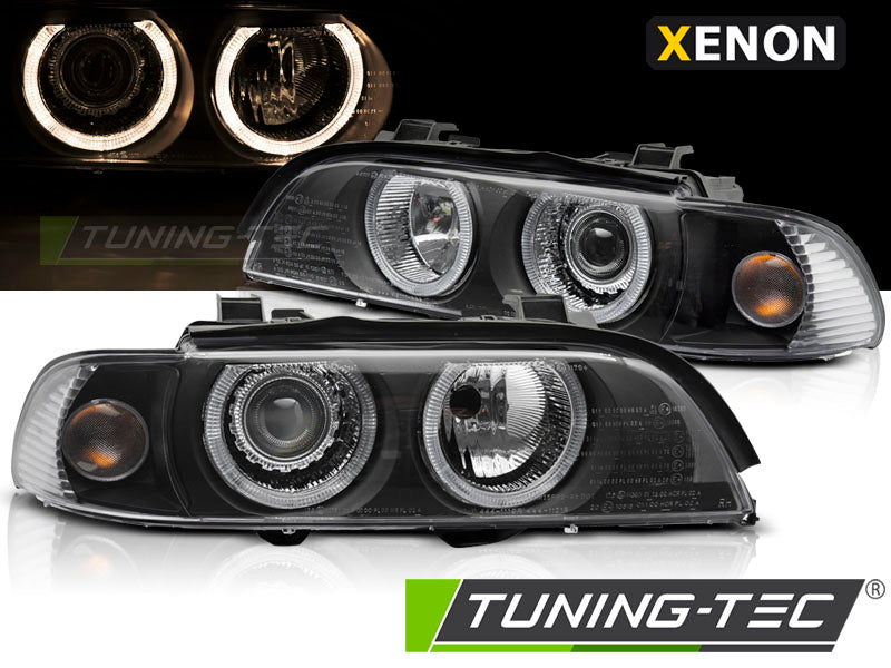 Phares xénon Angel Eyes noirs compatibles BMW E39 LCI 00-03