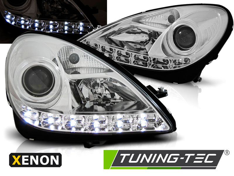 Phares au xénon chromés pour feux de jour, compatibles avec Mercedes R171 SLK 04-11