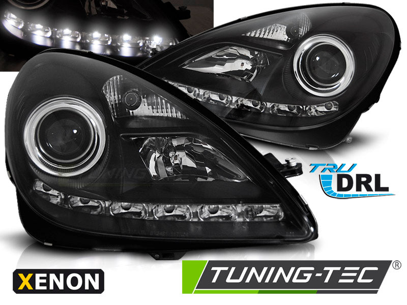 Phares au xénon avec feux de jour noirs compatibles avec Mercedes R171 SLK 04-11