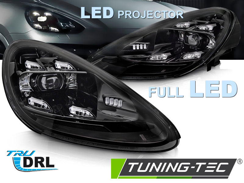Phares à LED avec feux de jour noirs compatibles Porsche Cayenne 10-15