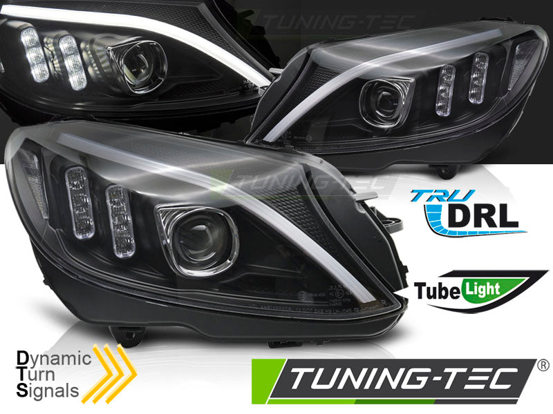 Tube de phare LED noir compatible avec Mercedes W205 14-18