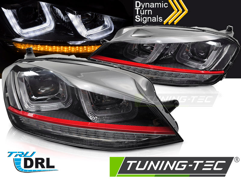 Phares avant noirs avec liseré rouge compatibles avec VW Golf 7 13-17