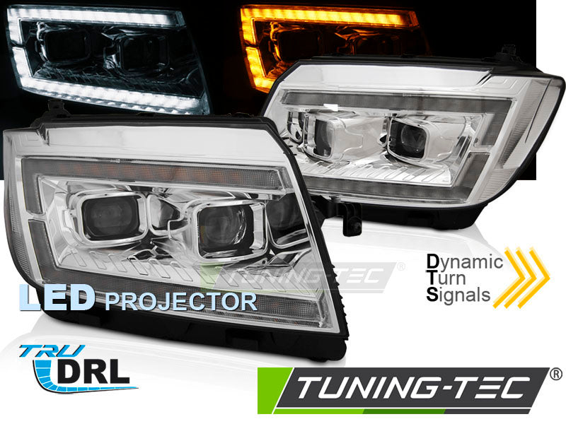 Phares à LED tubulaires chromés avec feux de jour séquentiels compatibles VW Crafter II 17-