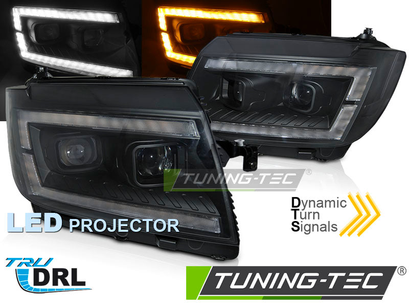 Phares à LED tubulaires noirs avec feux de jour séquentiels compatibles VW Crafter II 17-