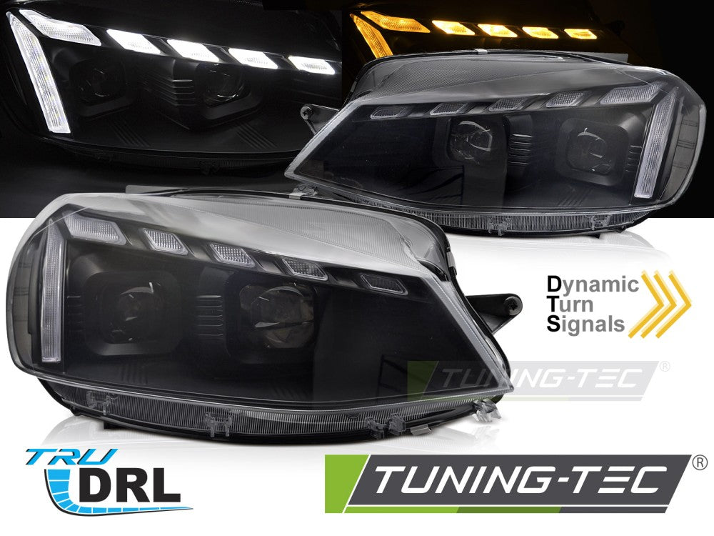 Phares avant noirs à LED avec feux de jour séquentiels et feu de bienvenue, compatibles avec VW Golf 7 17-19