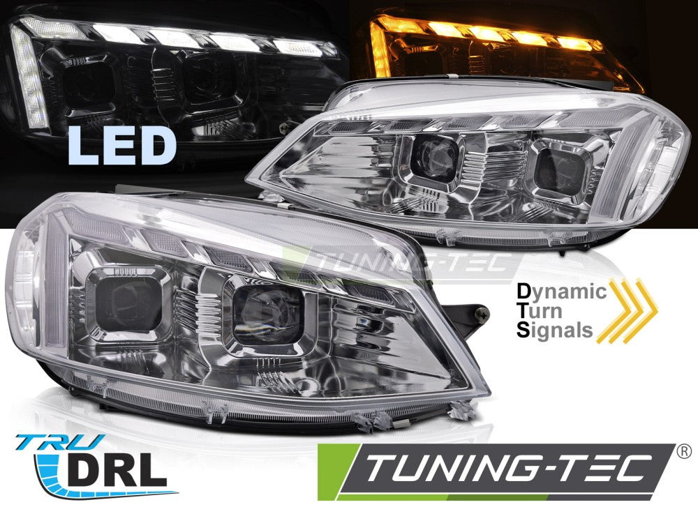 Phares Full LED avec feux de jour chromés, compatibles VW Golf 7 17-19