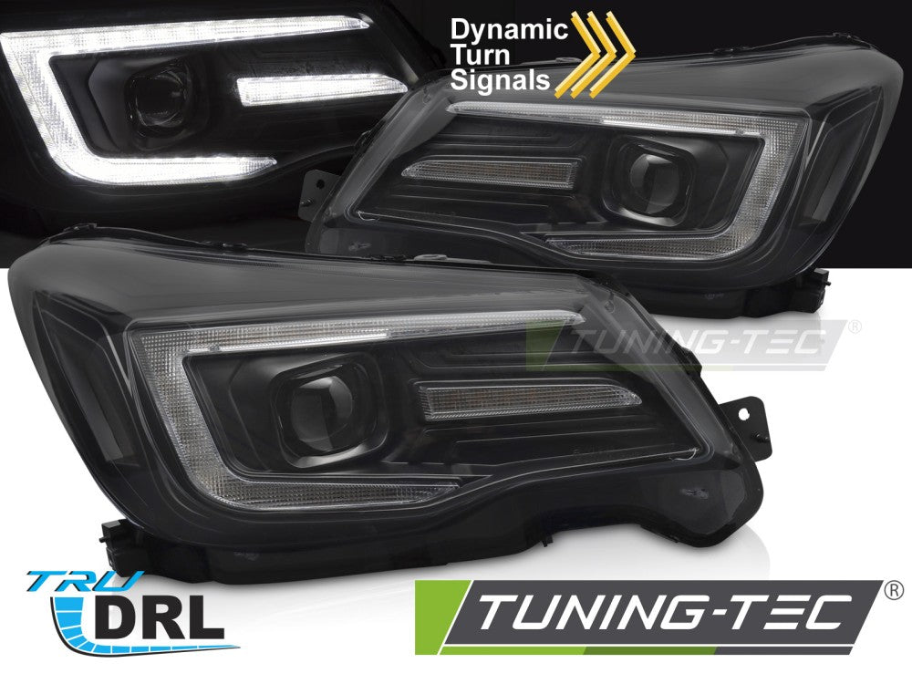 Phares tubulaires avec feux de jour noirs compatibles avec Subaru Forester IV 13-18