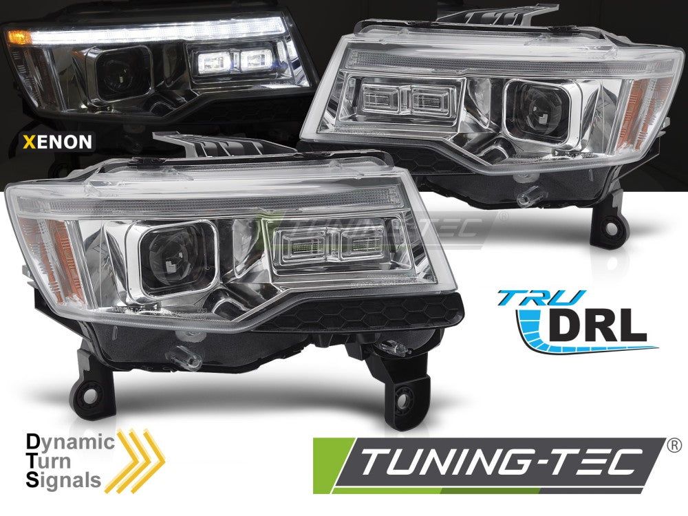 Phares tubulaires chromés SEQ HID pour Jeep Grand Cherokee 14-21