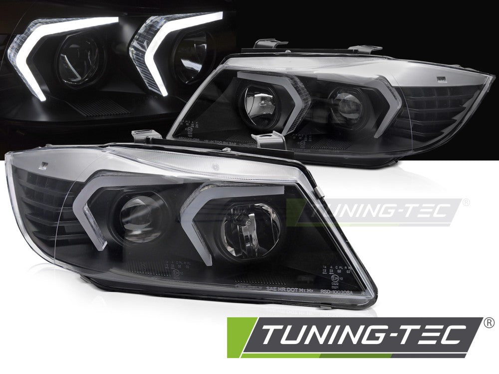 Phares LED noirs compatibles BMW E90/E91 05-08