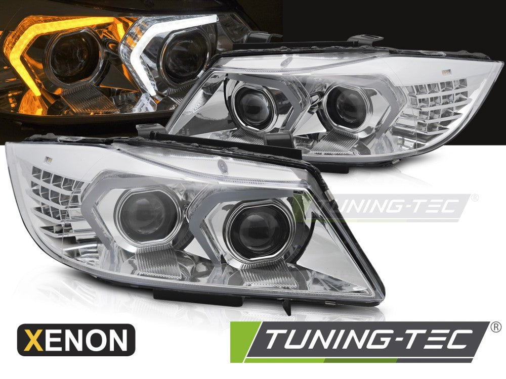 Phares xénon à LED chromés compatibles BMW E90/E91 LCI 09-11