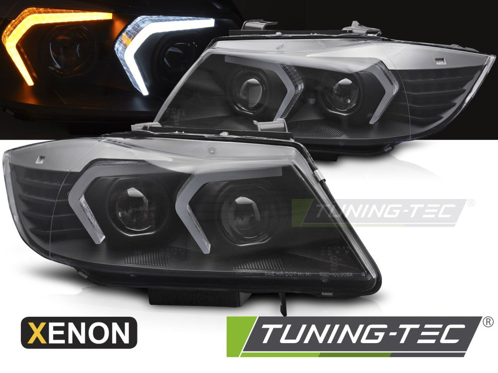 Phares au xénon à LED noirs compatibles BMW E90/E91 LCI 09-11