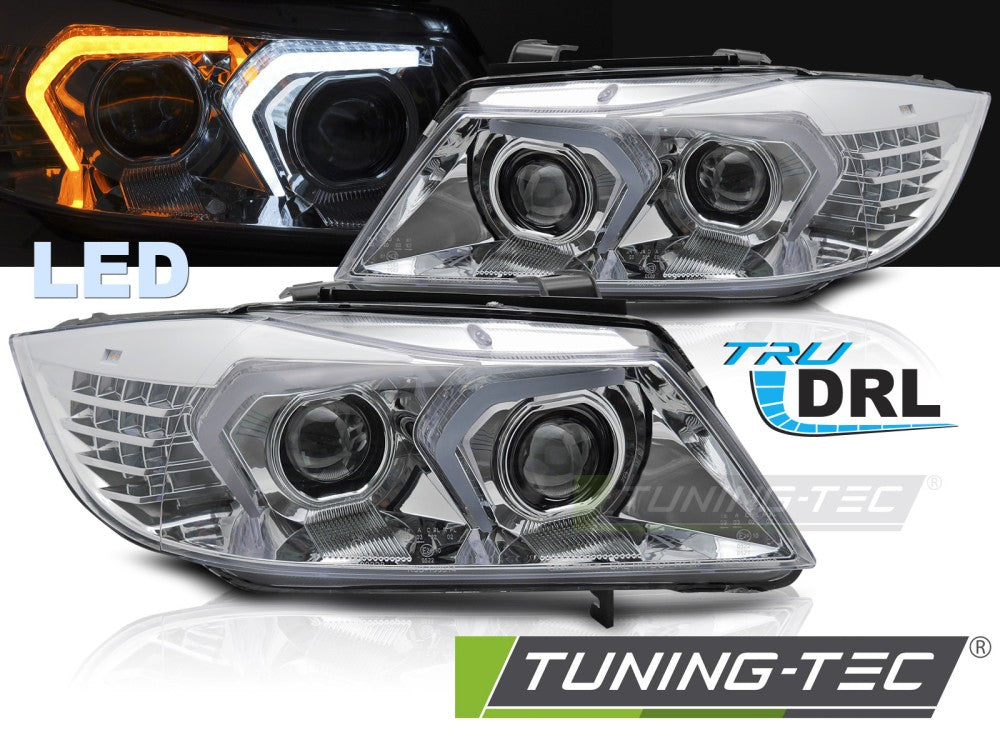 Phares Full LED chromés compatibles BMW E90/E91 05-08