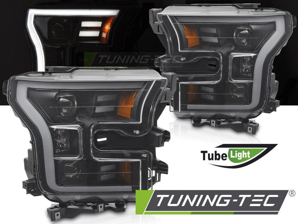 Phares tubulaires noirs compatibles avec Ford F150 MK13 14-17